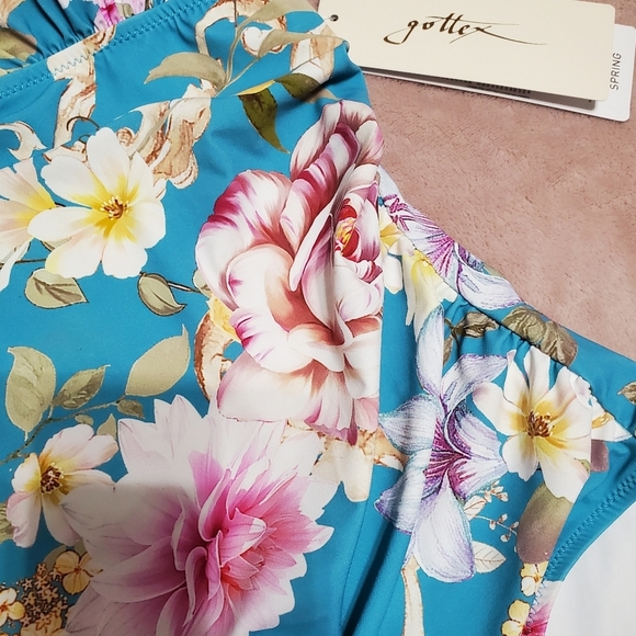 Gottex light blue turquoise halter spring floral swimsuit size 12 nwt - Picture 3 of 5